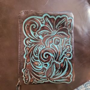 Patricia Nash wristlet, distressed teal/brown